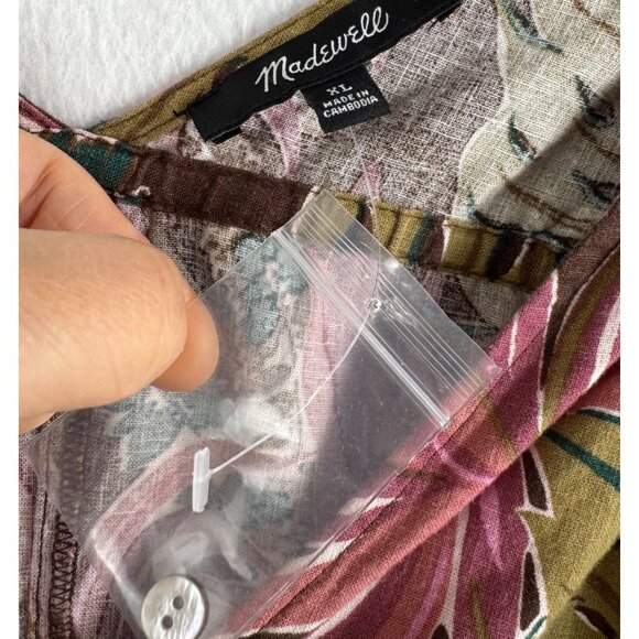 Madewell Shirred Cap-Sleeve Top in Brushstroke Monstera linen floral sz‎ XL - Picture 3 of 8